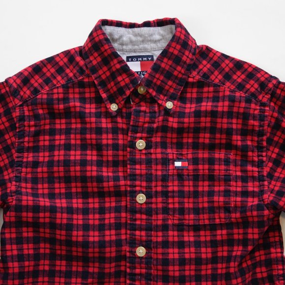 Vintage Tommy Hilfiger Corduroy Plaid Gingham Collared Button Down Shirt, Kids 4 - Picture 2 of 6